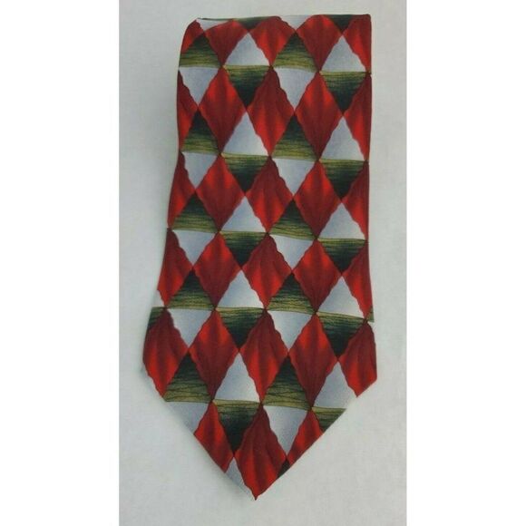 J Garcia Tie Stonehedge Ltd 100% Silk Red Green Gr - Picture 1 of 7